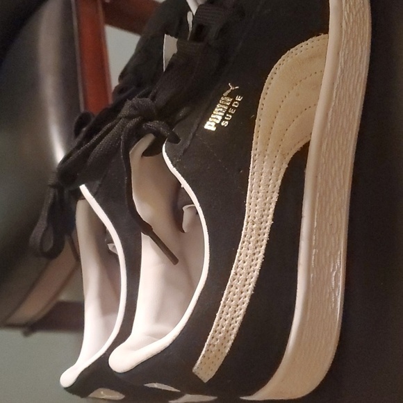 Puma Sneakers Boys Kids Size 7m 7c 7 Black Gray Side Stripe Suede Low To… - Picture 8 of 15